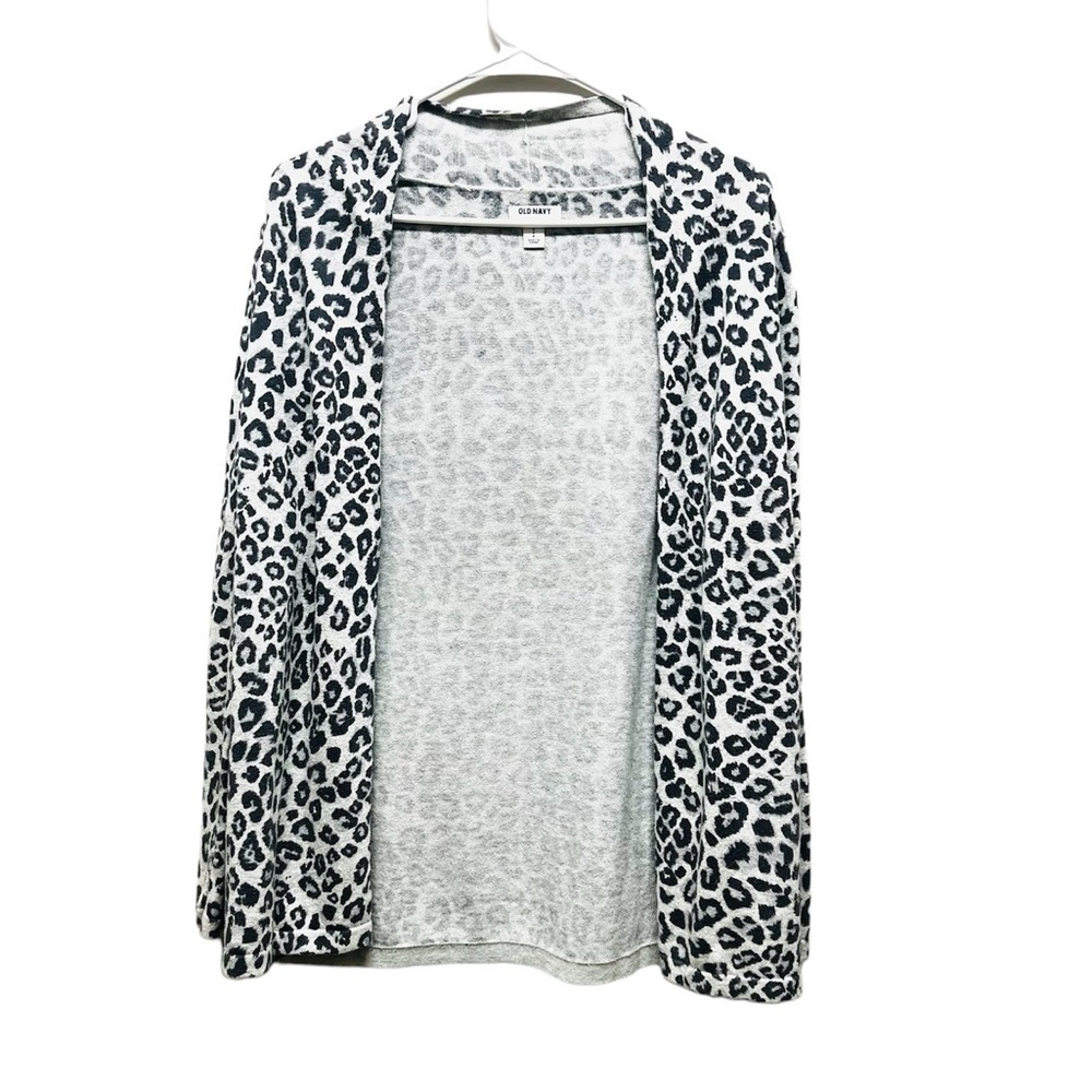 2/$15 Old Navy Black Gray Leopard Print Open Front Cardigan Layering Sweater SP